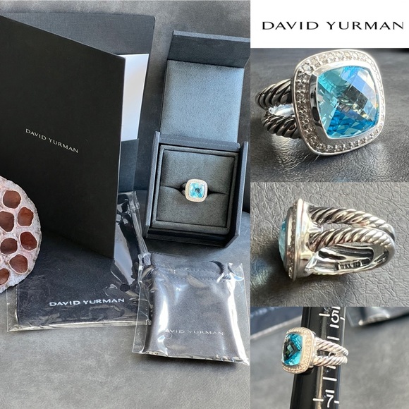 David Yurman Jewelry - David Yurman Sterling Silver Large Blue Topaz & Diamond Albion Ring Size 6